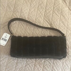 NWT! Kate Spade Vintage Faux Fur Black Shoulder Bag Minimalist Design.